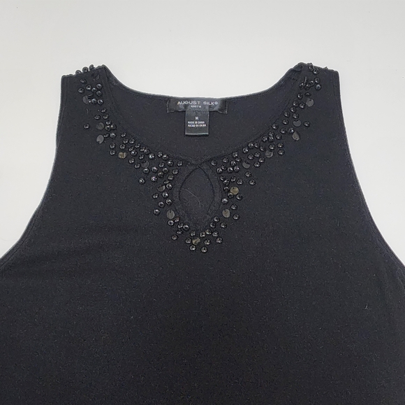BLACK SLEEVELESS BEADED NECKLINE TOP SIZE M - Picture 11 of 12